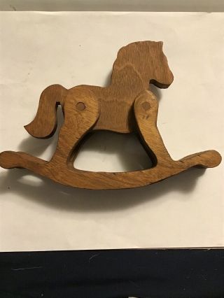 Antique Brown Wood Rocking Horse 7.  5 Inches Tall