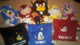 Sega Toy Network Plush Shadow Sonic Knuckles Amy Rose Tails Pillows Bundle