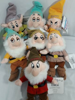 Set Of 7 Disney Mini Bean Bag Snow White Seven Dwarves Plush Stuffed With Tags