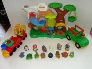 Fisher Price Zoo Talkers Interactive Playset 14 animals sounds Jeep & Train man 3
