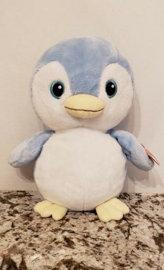 Petey Penguin Rare 2011 Ty Beanies Pluffies 9in Blue And White Plush.