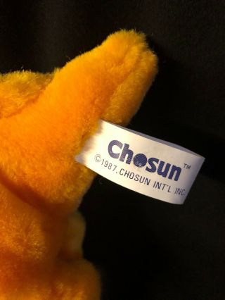 Vintage CHOSUN Orange Dinosaur Rattle 1987 Plush Stuffed Toy 11 