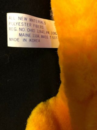 Vintage CHOSUN Orange Dinosaur Rattle 1987 Plush Stuffed Toy 11 