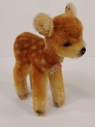 Vintage Antique Steiff Mohair Small Steiff Deer Fawn Bambi Germany W/ Tag
