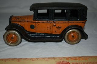 Vintage 1920s Paint Arcade 8 " Cast Iron Yellow Cab Toy Taxi