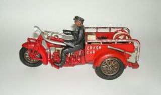 Hubley 1920’s Cast Iron Police Indian Crash Car 4 Cylinder Motorcycle Dakotapaul