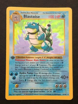 Near 1st Edition Shadowless Base Set Blastoise Pokémon Card Holo