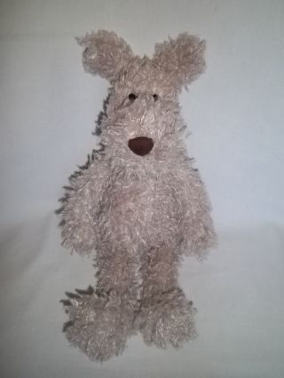 Jellycat 12 " Plush Scamp Puppy Dog Tan Beige Brown Nose Gray Shaggy Fur Stuffed