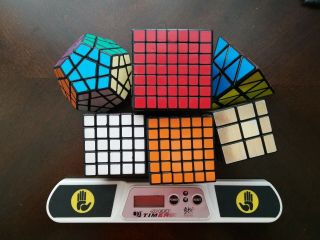 Qj Magic Cube Set 7x7,  6x6,  5x5,  Mirror,  Megaminx,  Pyraminx With Speed Timer