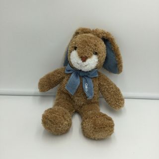 Oshkosh Brown Bunny Rabbit Plush Soft Toy Blue Bow Tan White Stuffed