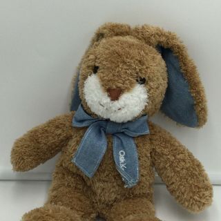 Oshkosh Brown Bunny Rabbit Plush Soft Toy Blue Bow Tan White Stuffed 2