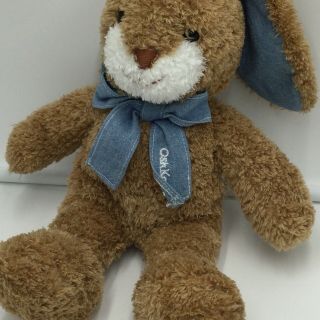 Oshkosh Brown Bunny Rabbit Plush Soft Toy Blue Bow Tan White Stuffed 3