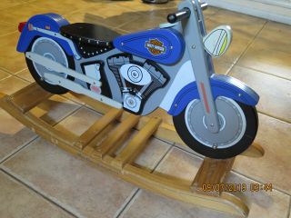 Vintage Kid Kraft Harley Davidson Blue Wooden Rocking Horse Motorcycle Fat Boy