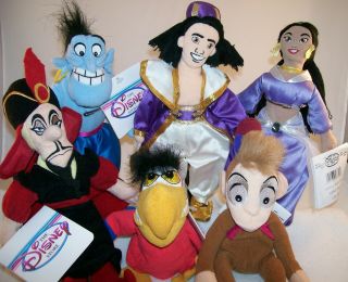 Disney Store " Aladdin,  Jasmine,  And Friends " Plush Bean Bag Set Of 6 Nwt Rare
