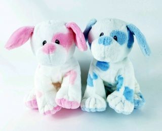 Ty Pluffies Baby Pups Pink Blue Dog Puppy Stuffed Animal Plush Set 2013