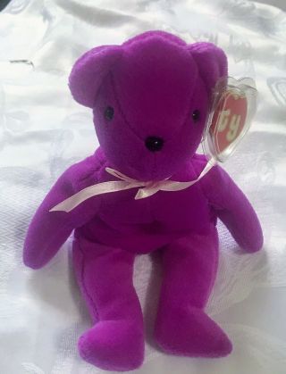 Ty Beanie Baby Old Face Teddy Magenta 2nd Gen Swing ❤️/1st Gen Tush Tags