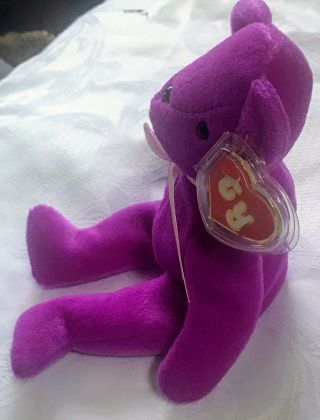 TY Beanie Baby Old Face Teddy Magenta 2nd Gen Swing ❤️/1st Gen Tush tags 2