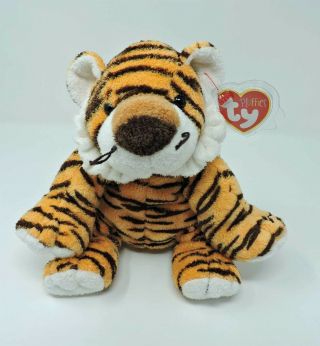 Ty Pluffies Growlers Tiger Plush Orange Brown White 9 " Soft Toy 2005 Tylux