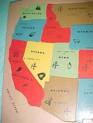 COMPLETE Sifo Toys wooden tray puzzle map United States 1950s,  great shape 2