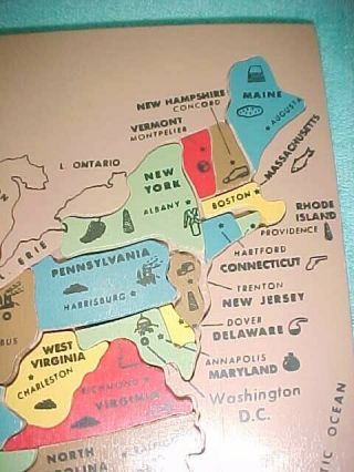 COMPLETE Sifo Toys wooden tray puzzle map United States 1950s,  great shape 3