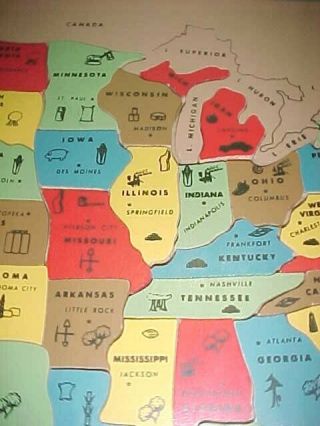 COMPLETE Sifo Toys wooden tray puzzle map United States 1950s,  great shape 4
