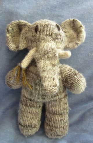 Hand Knitted Wool Gray & Tan Elephant Plush Stuffed Animal Handmade Toy