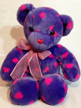 Commonwealth Purple Bear Plush Red Hearts Pink Ribbon Bow Stuffed Teddy 17 "