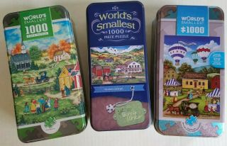 Worlds Smallest 1000 Piece Puzzle In Tin Set Of 3 Bonnie White Americana Country