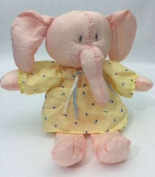 Applause Puffy Baby Flavia Pink Elephant Plush Yellow Dress Dots 12 " 17086