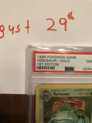 1st Edition Base Set Booster Pokemon Venusaur PSA 10 PRISTINE Card Thick Stamp 2