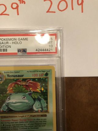 1st Edition Base Set Booster Pokemon Venusaur PSA 10 PRISTINE Card Thick Stamp 3