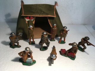 Barclay Grey Iron Lead Soldier Figures With Signal Corps Tent