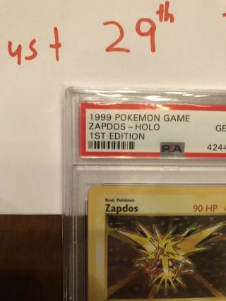 1st Edition Base Set Booster Pokemon Zapdos PSA 10 Thin Stamp PRISTINE 2