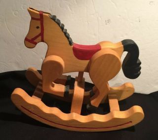 Vintage Rocking Horse Pony Toy Solid Wood Painted With Moveable Legs