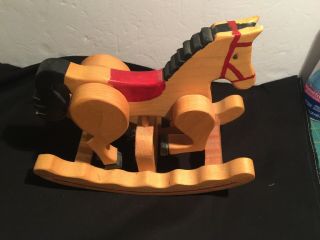Vintage Rocking Horse Pony Toy Solid Wood Painted With Moveable Legs 3