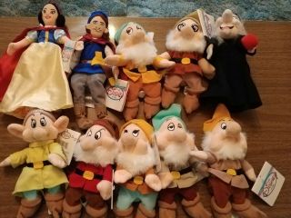 Disney Store Snow White Seven Dwarfs 8 " Bean Bag Complete Plush 10 Piece Set