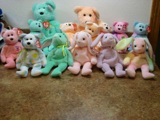 Ty Beanie Babies Mum,  Eggs 1&2,  Cheery,  Ariel,  4 Bunnies,  3 Dearests,  2 Buddies