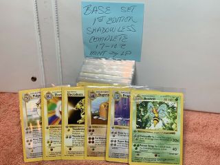 Pokemon 1st Edition Shadowless Base Set Complete 17 - 102 W/O Holos Set 6