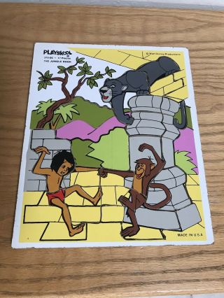 Vintage Playskool The Jungle Book Tray Puzzle Walt Disney Usa Mowgli 375 - 05
