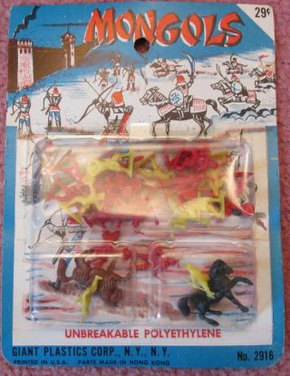 1960s Mongols Giant Plastics Set No.  2916 On Display Card