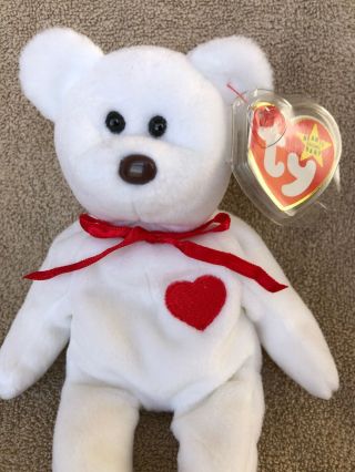 RARE: 1993 Valentino The Bear Ty Beanie Baby with Brown Nose & Multiple Errors 7