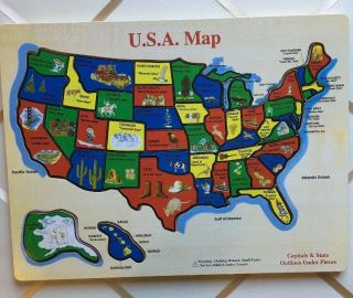 Wooden Usa Map Puzzle - Hidden Capital And State Outlines -