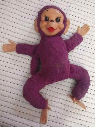 Vintage Adorable Purple Rubber Face Monkey Doll Plush 16 " Tall
