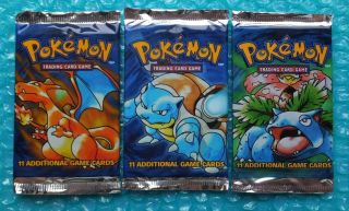 (3) 1999 Pokemon Base Set Booster Packs One A Heavy All Factory