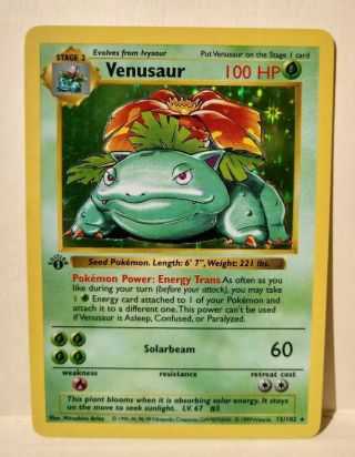 Venusaur 15/102 Holo 1st Edition Shadowless Base Set Pokémon Card