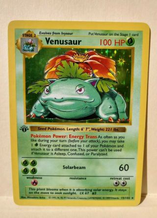 Venusaur 15/102 Holo 1st Edition Shadowless Base set Pokémon Card 2