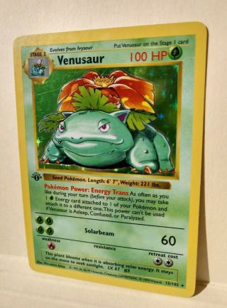 Venusaur 15/102 Holo 1st Edition Shadowless Base set Pokémon Card 3