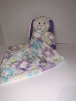 Little Miracles Bunny Holding Baby Blanket Sweet Snuggles Purple Blue Flowers Rr