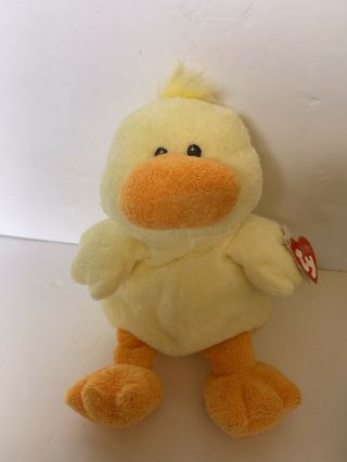 Ty Pluffies Yellow Orange Duck Waddler W/tag Tylux Plush Sewn Eyes 2008 10” Nwt