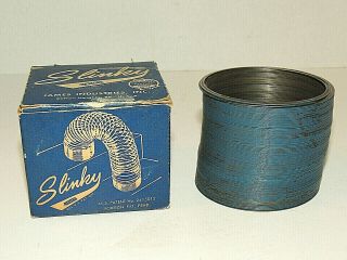 Vintage Dated 1947 Slinky Toy Metal Spring Blue James Industries W/ Box